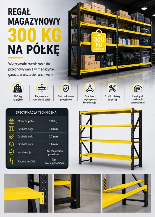 Dostawka 192x60x200cm moduł do regału 200x60x200cm 1200g 4 półki żółty.png