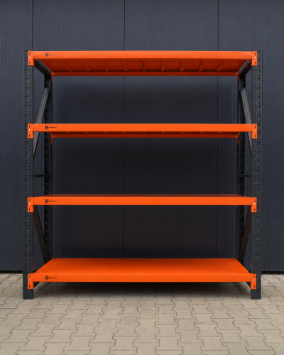 Regał Magazynowy 150x60x200cm 1200kg 4 Półki Czarno-pomarańczowy