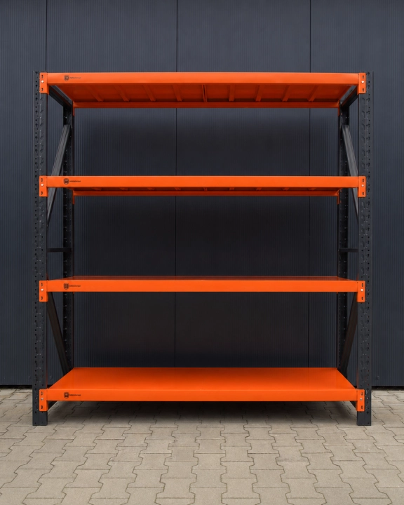Regał Magazynowy 150x60x200cm 1200kg 4 Półki Czarno-pomarańczowy