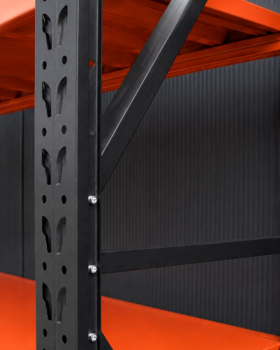 Regał Magazynowy 150x60x200cm 1200kg 4 Półki Czarno-pomarańczowy