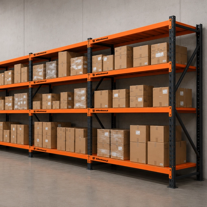 Dostawka 142x60x200cm moduł do regału 150x60x200cm 800kg 4 półki czarno-pomarańczowy