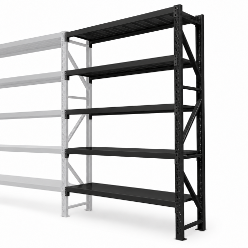 Dostawka 192x50x250cm moduł do regału 200x50x250cm 1500kg 5 półki czarny