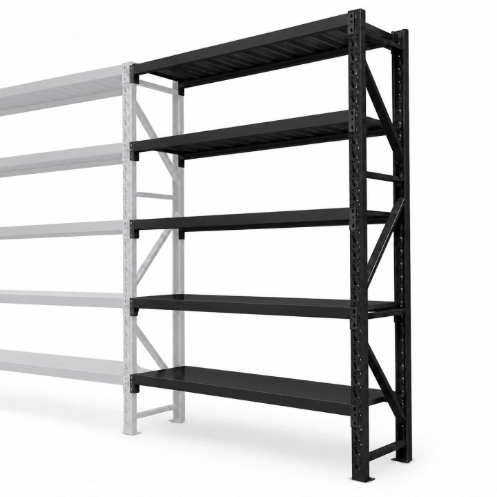 Dostawka 192x50x250cm moduł do regału 200x50x250cm 1500kg 5 półki czarny