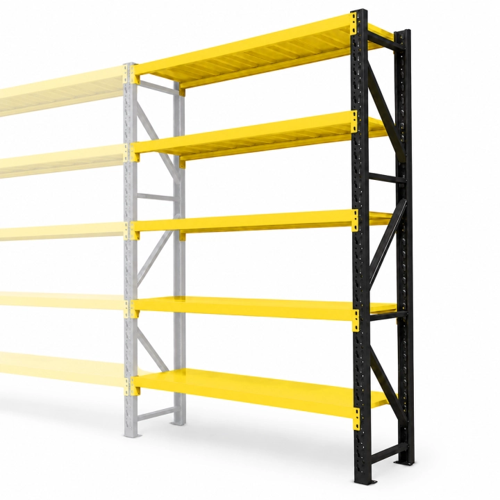 Dostawka 192x50x250cm moduł do regału 200x50x250cm 1500kg 5 półki czarno-żółty