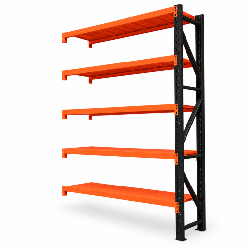 Dostawka 192x50x250cm moduł do regału 200x50x250cm 1500kg 5 półki czarno-pomarańczowy