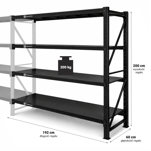 Czarny_regał_nośność-800KG_200x60x200_4_półki_dostawki.png