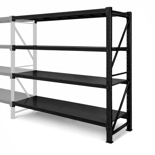 Czarny_regał_nośność-800KG_200x50x200_4_półki_dostawki.png
