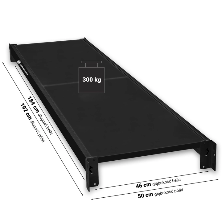 Półka 192x50cm do Regału Magazynowego 200x50 300kg Czarna