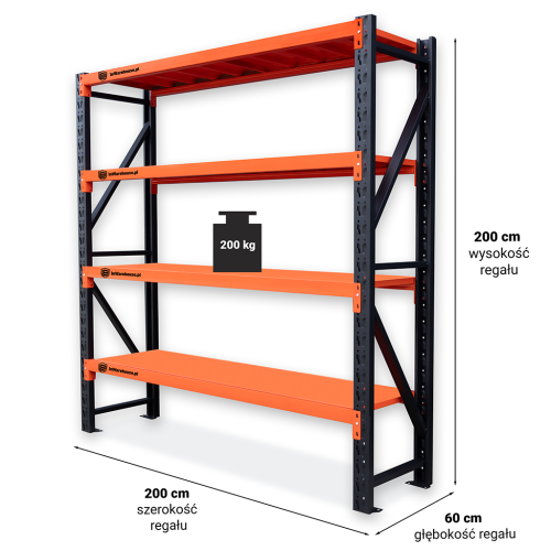Regał Magazynowy 200x60x200cm 800kg 4 Półki Czarno-pomarańczowy.png