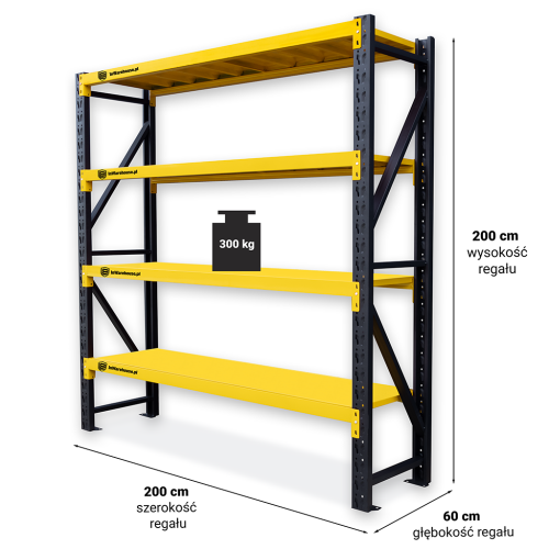 Regał Magazynowy 200x60x200cm 1200kg 4 Półki Czarno-żółty.png