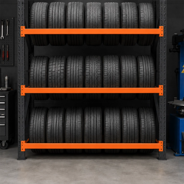 Regał stalowy do składowania opon 180x60x300 2000kg 5 półek czarno-pomarańczowy.png