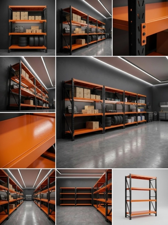 Regał Magazynowy 150x50x200cm 2000kg 4 Półki Czarno-pomarańczowy