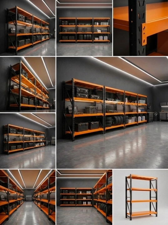 Regał Magazynowy 150x50x200cm 1200kg 4 Półki Czarno-pomarańczowy