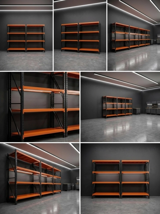 Regał Magazynowy 200x50x200cm 1200kg 4 Półki Czarno-pomarańczowy