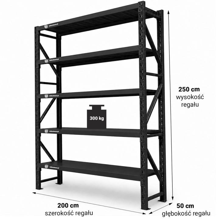 Regał Magazynowy 200x50x250cm 1500kg 5 Półek Czarny.png